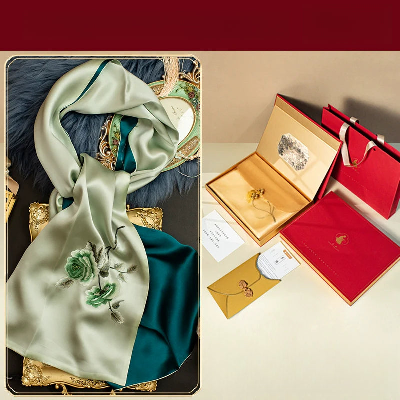 Real towel women's spring and autumn peony cheongsam shawl outside box state free mulberry towel