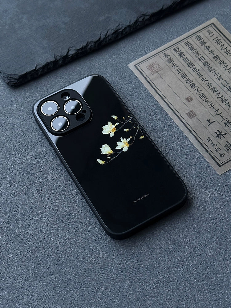 Night Studio White Magnolia Black Phone Case