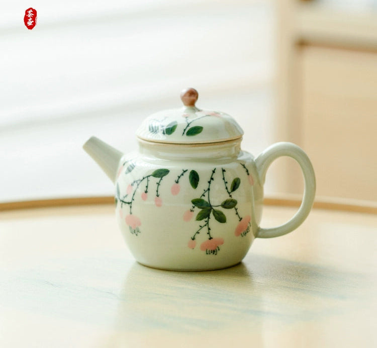 Plant ash + hand + powder falling flower ceramic small tea + tea making and tea drinking household + tea making utensil Kung Fu tea set