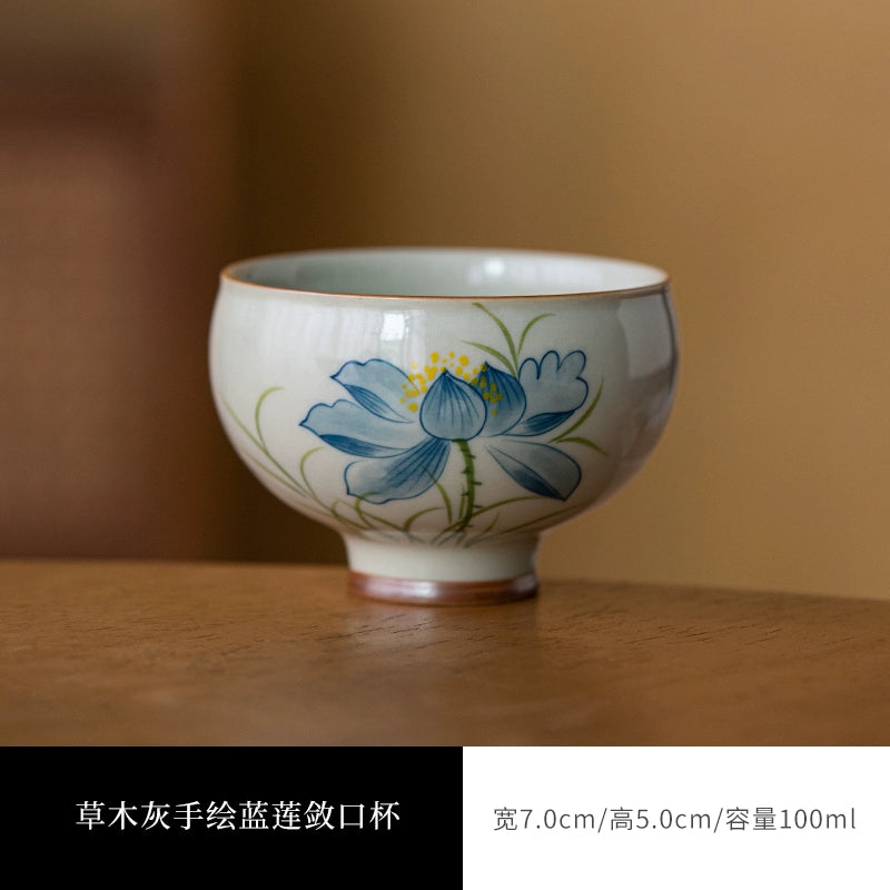 Grass ash Hand Flower Master Cup Cup Women's Kung Fu Tea Set Teacup Tea Tasting Cup Ceramic Cup