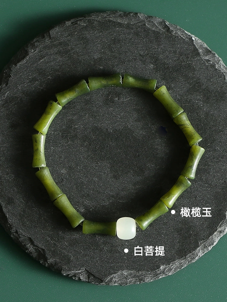 Gao Sheng Tianqing Bamboo Olive Jade Hand Female ins Small High Sense Shore Ancient bracelet