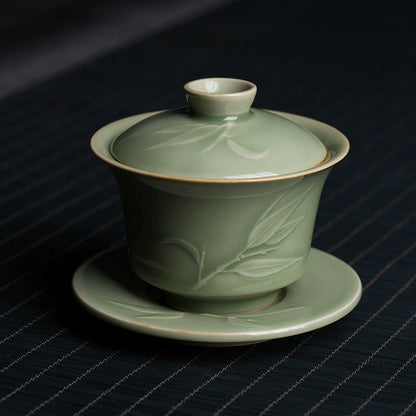 Green Bamboo Leaf Porcelain Gaiwan