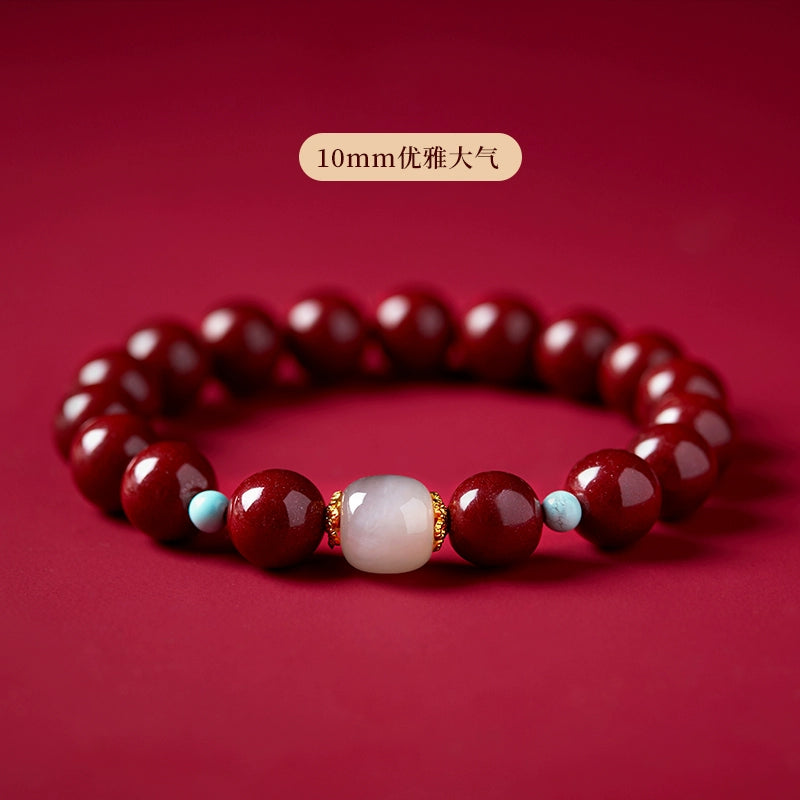 natal year year cinnabar hand women's natural Hetian jade sand bracelet beads