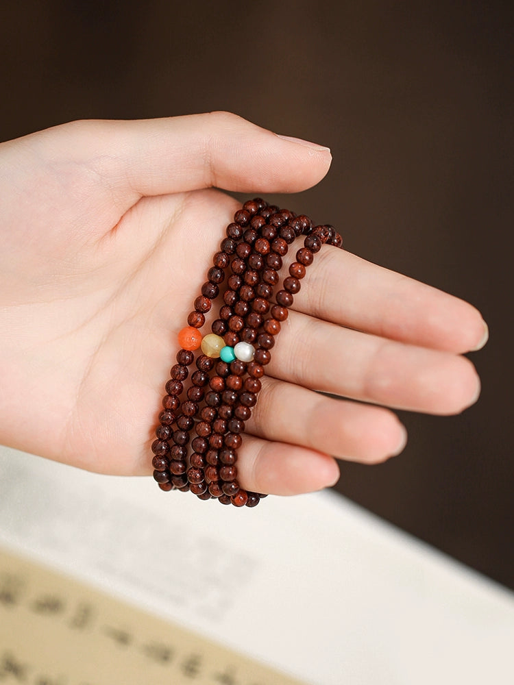 Authentic Indian Small Red Sandalwood Bracelet Men's Old Wood Buddha Bead Gold Star Old Material Sandalwood Sandalwood Hand Women's