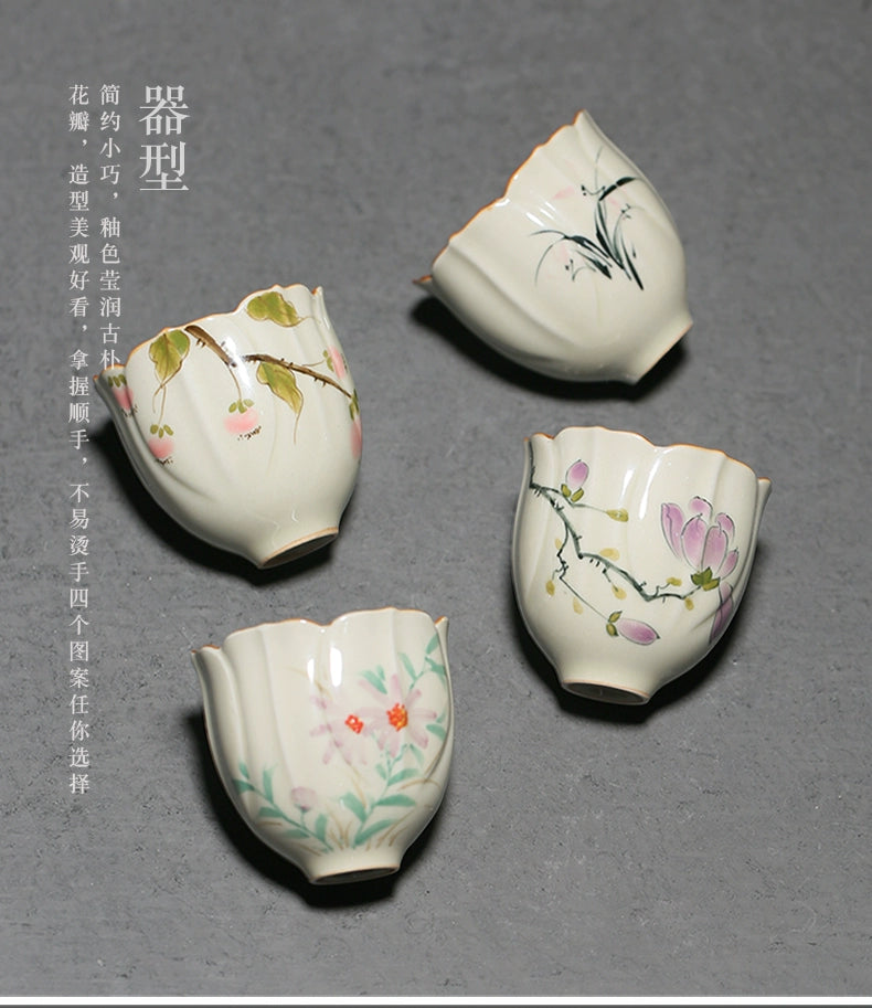 Grass and wood ash hand + small flower mouth cup master cup underglaze color kung fu tea set + cup + fragrant cup