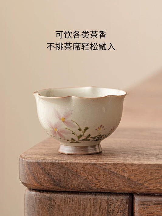 Plant ash small + chrysanthemum bud cup drinking teacup ceramic master cup + cup household kung fu tea set tea cup