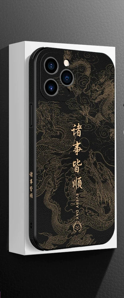 China Golden Dragon Leather Phone Case