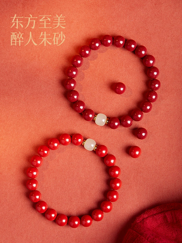 Cinnabar Banner Shop Birthday Year Year Cinnabar Bracelet Female Hand Hetian Jade Purple Gold Sand Beads