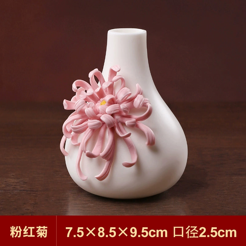 Qi Flower Ware Dehua Ceramic Handmade Flower Small Vase Home Life Products Italian Small Porcelain Vase Flower Insert Products