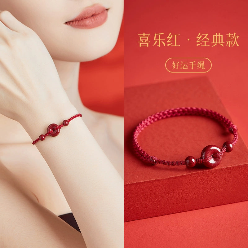 Cinnabar Ping An Clasp Hand Female Natal Year Hand Bracelet Love