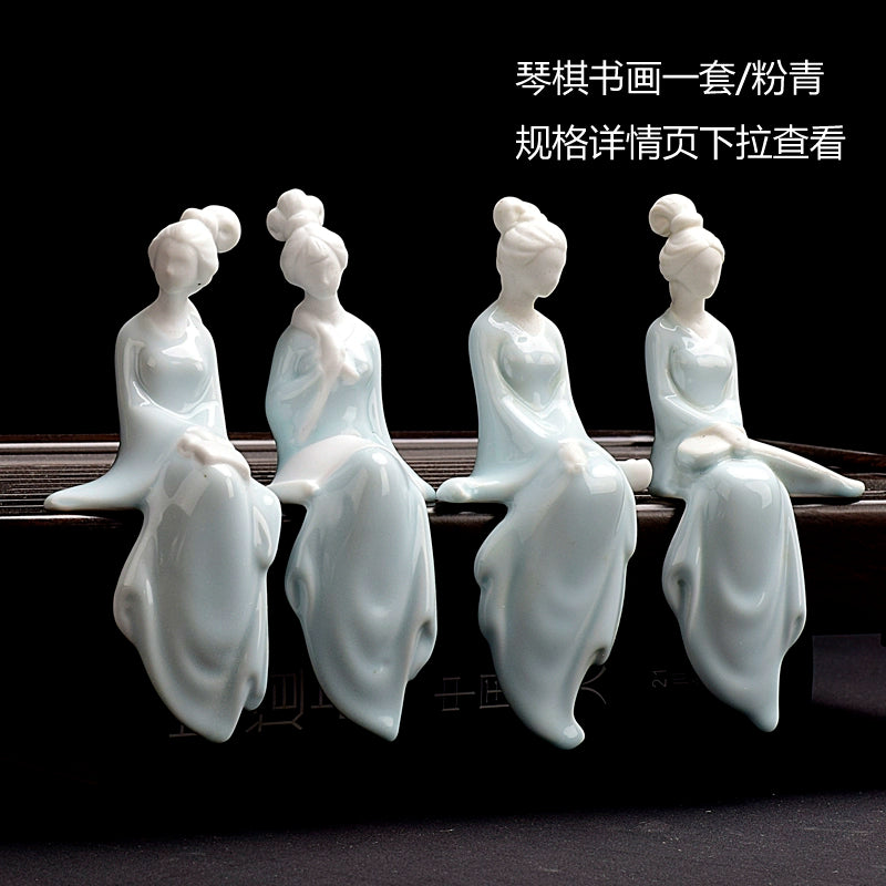 Ceramic lady Classical beautiful woman Celadon Chinese people Meaning Home Tenant Flower