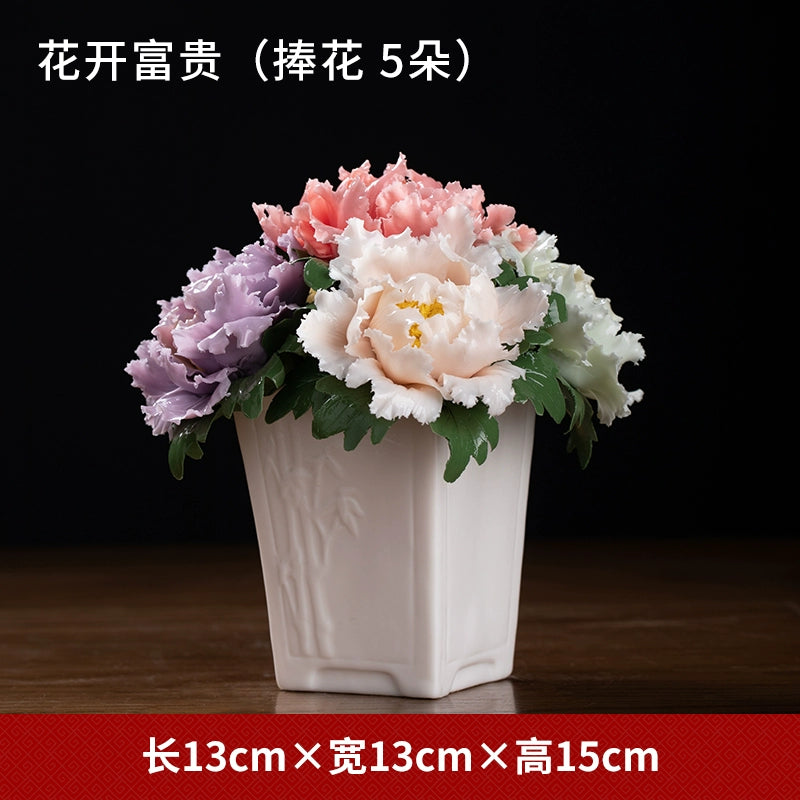 Ceramics "Flower Wealth" Peony Flower Piece "Office Customer" Desktop "Product" Product "