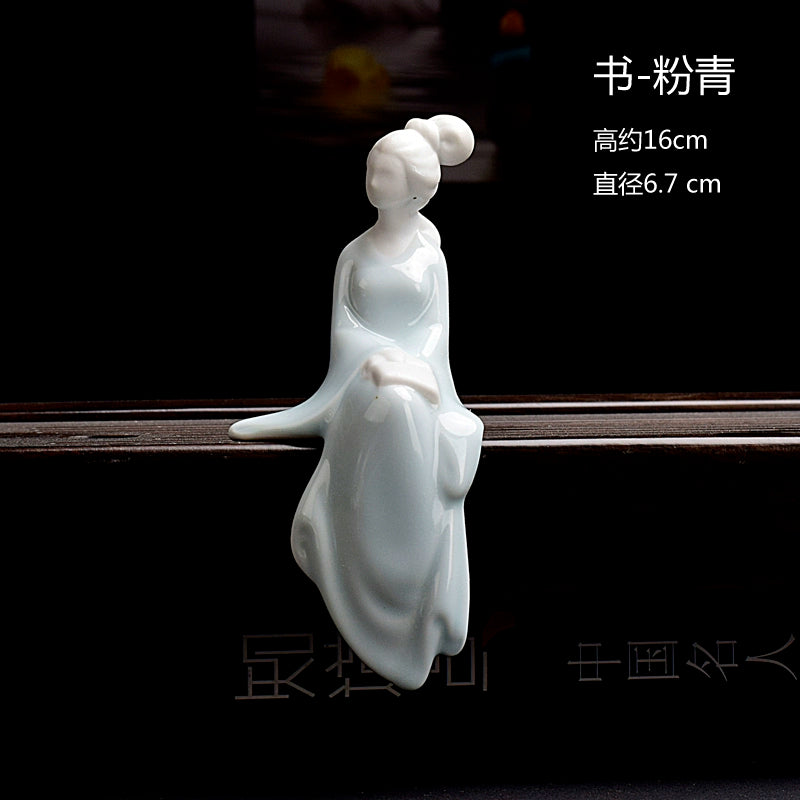 Ceramic lady Classical beautiful woman Celadon Chinese people Meaning Home Tenant Flower