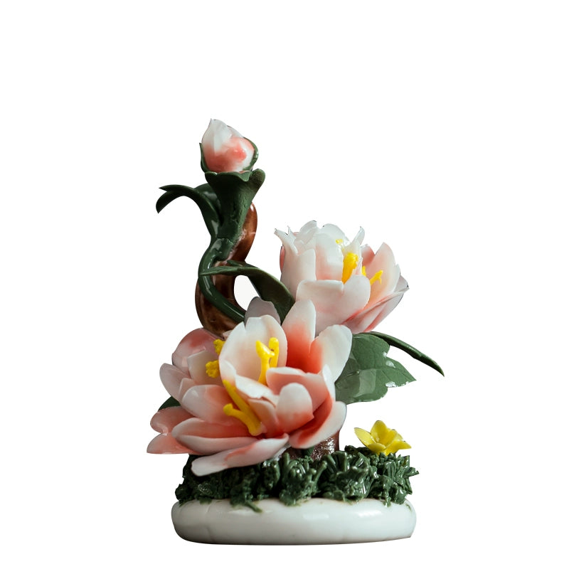 Italian Ceramic Handmade Plum Blossom Peony Chinese Home Furnishing Guest Room Mini Desktop Pieces