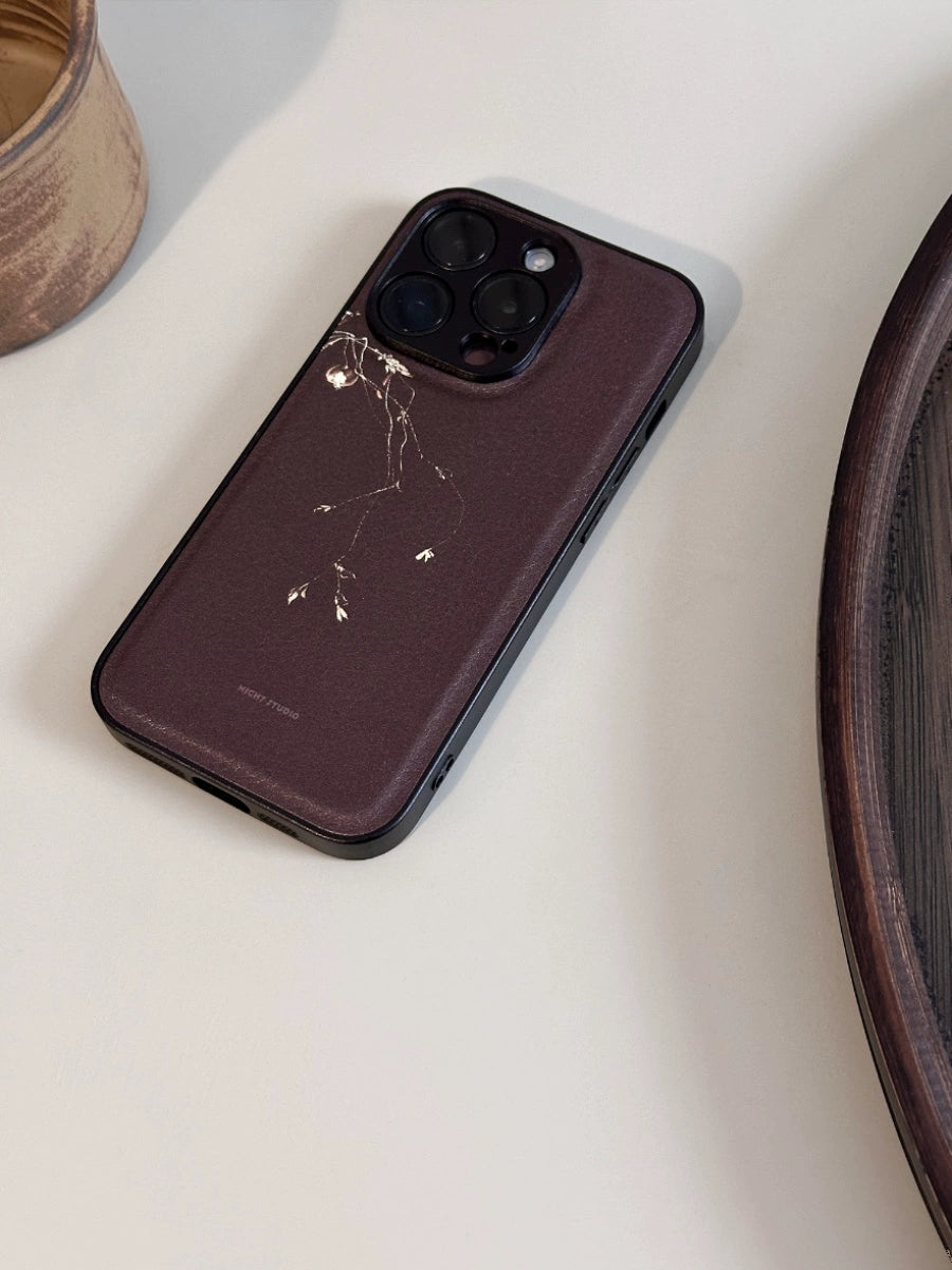 Night Studio Sandalwood Branch Leather Phone Case