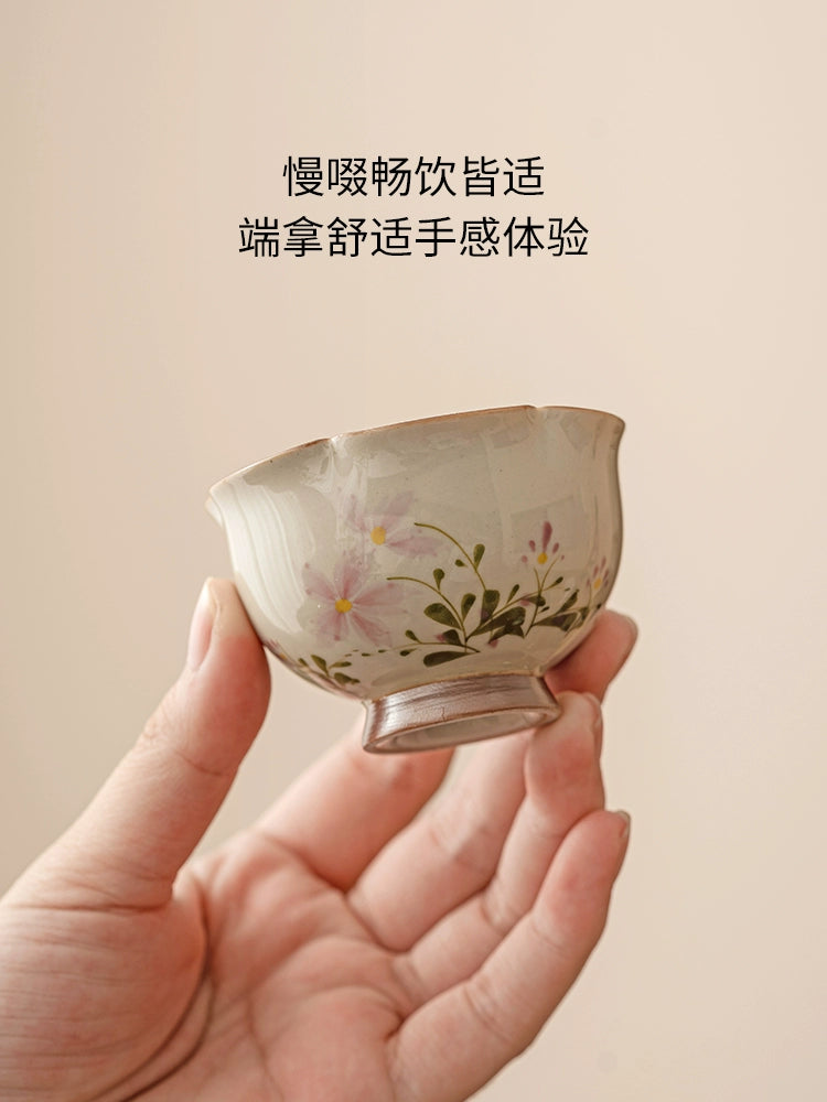 Plant ash small + chrysanthemum bud cup drinking teacup ceramic master cup + cup household kung fu tea set tea cup