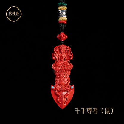 Year natal year with Natural original Cinnabar gold Pestle hanging Female natal Buddha Conquering Demons Male body talisman