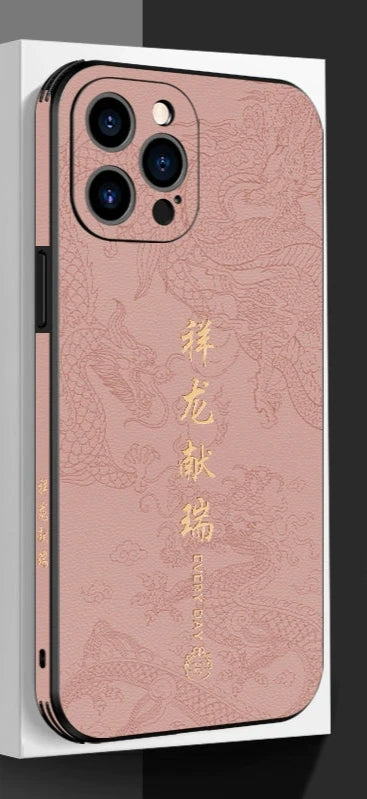 China Golden Dragon Leather Phone Case