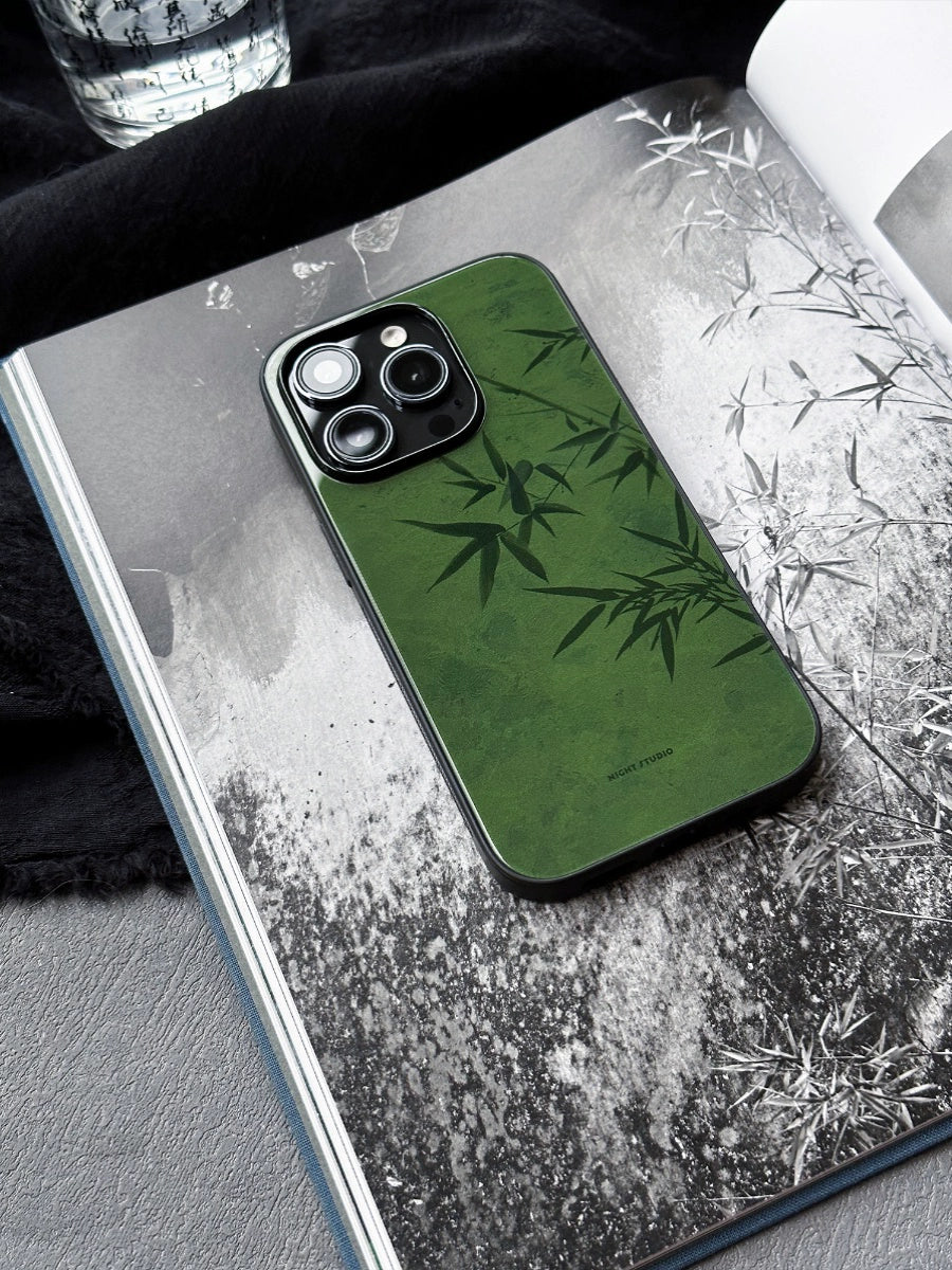 Night Studio Retro Green Bamboo Leaf Phone Case