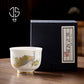 Dehua suet jade white porcelain peacock cup handmade master cup kung fu tea set cup household tea box set