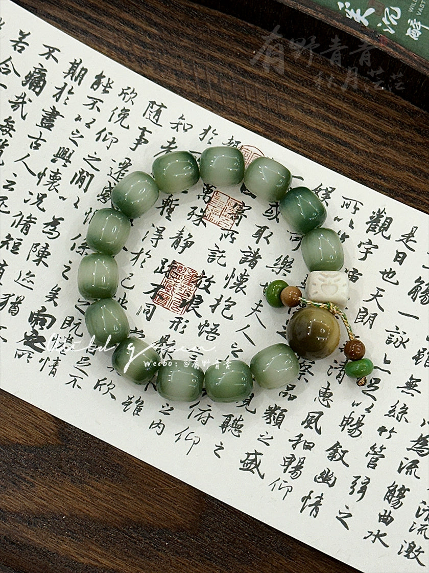 Bamboo green goat milk fruit, original rice cake Bodhi root bucket beads, small fresh bracelet Wenwan