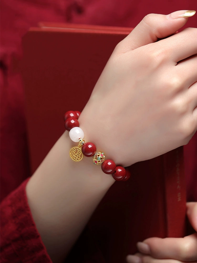 Birthday Year Cinnabar Bracelet Flag Store Genuine Cinnabar Hand Female Natural Hetian Jade Mother of Pearl