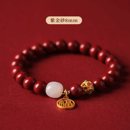 Birthday Year Cinnabar Bracelet Flag Store Genuine Cinnabar Hand Female Natural Hetian Jade Mother of Pearl