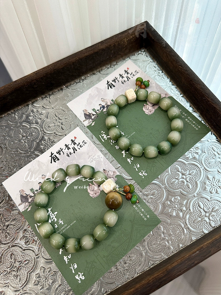 Bamboo green goat milk fruit, original rice cake Bodhi root bucket beads, small fresh bracelet Wenwan