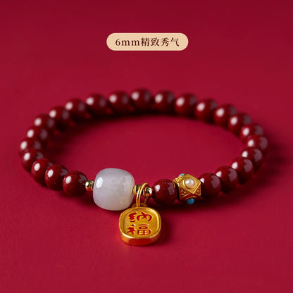 Natural cinnabar bracelet women's official flag store Year natal year Hetian jade Bead Body talisman