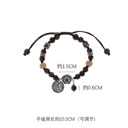 Small red sandalwood flower beaded hand female luxury small high-quality natural stone pull-out bracelet