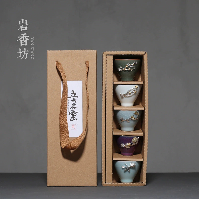 Five famous small tea cups, ceramic kung fu tea set, ru tea cup cover