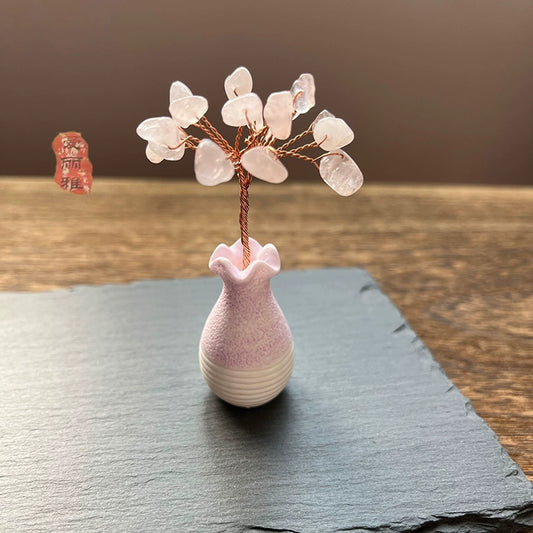 迷你天然水晶粉晶紫晶樹發財樹擺件辦公居家桌面裝飾可愛小禮物