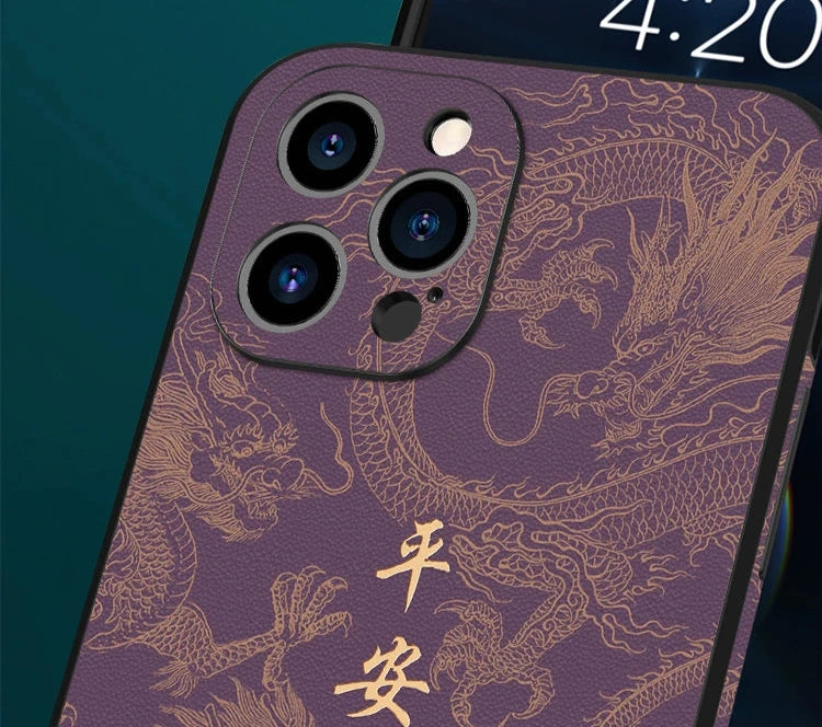 China Golden Dragon Leather Phone Case