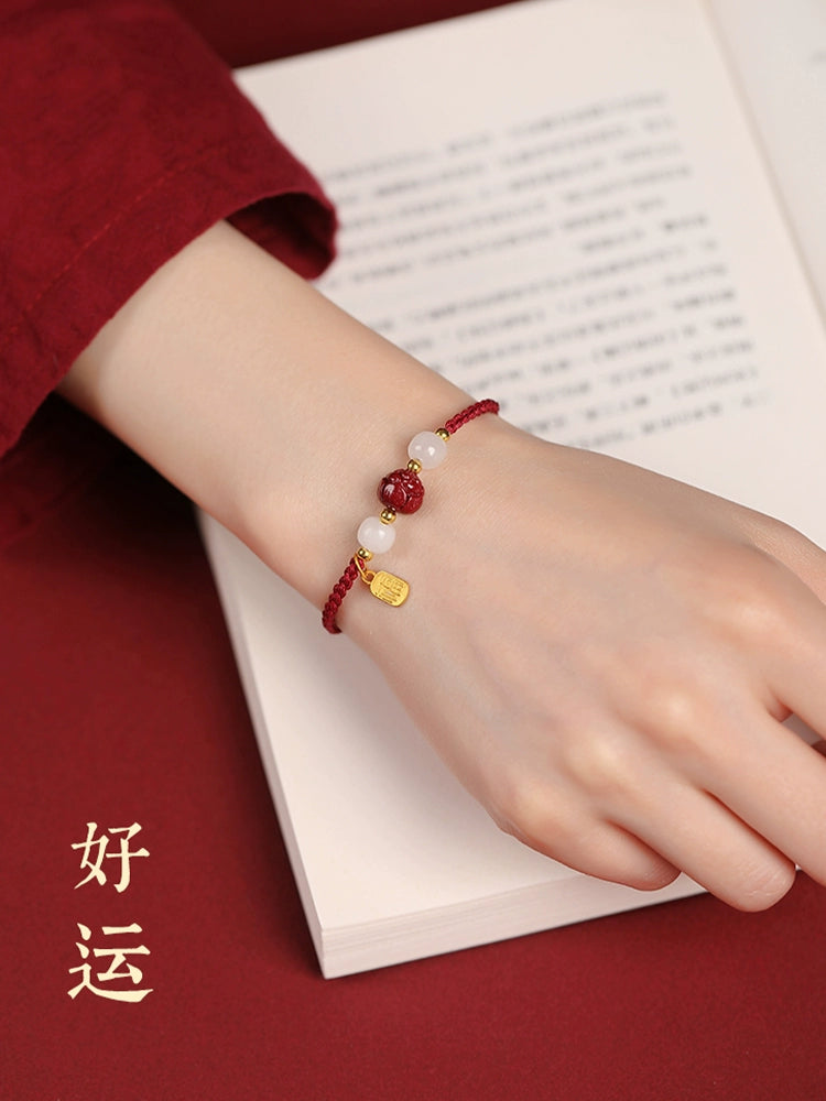 Shore hand Small Female cinnabar Hetian jade Hand Birthday year every test must be lucky Talisman