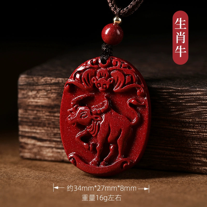 Genuine cinnabar natal year natural zodiac hanging female piece male piece safety buckle body symbol