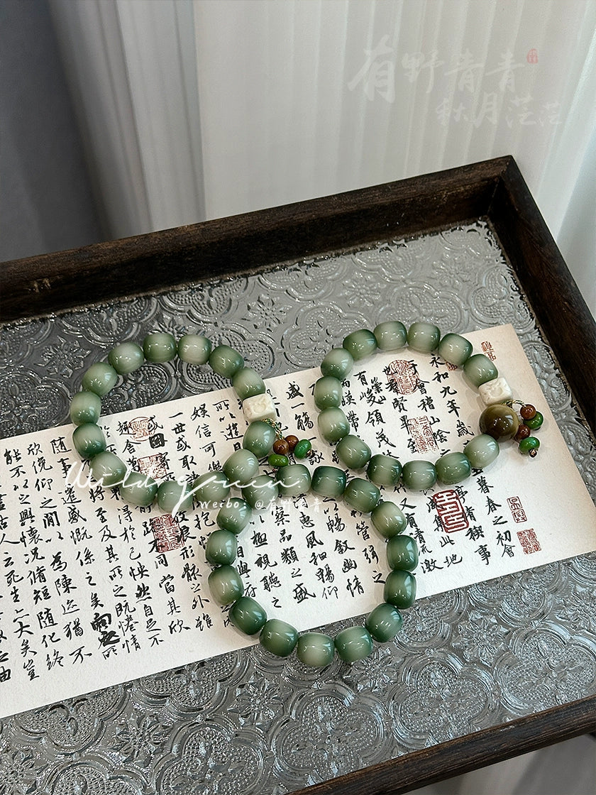 Bamboo green goat milk fruit, original rice cake Bodhi root bucket beads, small fresh bracelet Wenwan