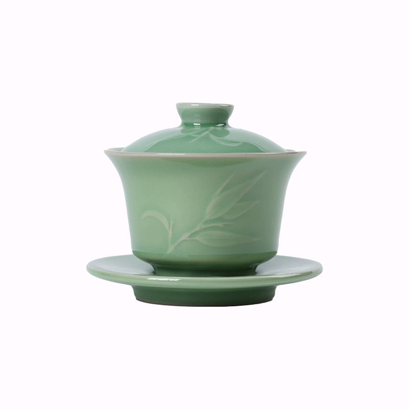 Green Bamboo Leaf Porcelain Gaiwan