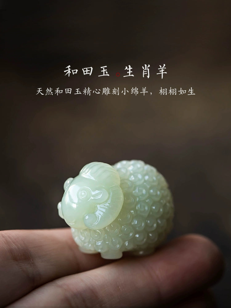 Natural Hetian Jade Fuku Sheep Steam Spoon Pieces Zodiac Sheep Birthday Year is Good for Men and Women High Quality Products