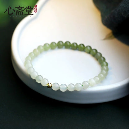 Heart Hall [Gold] Natural Ice Bottom Clear Water Hetian Jade Hand Girl Luxury Small Fine Ancient Bracelet