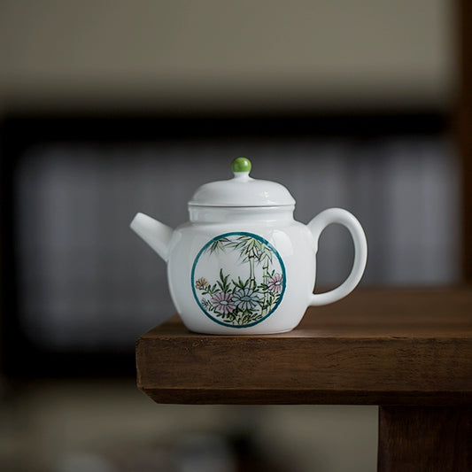 手繪小雛菊小品壺家用日式迷你茶壺陶瓷單個茶壺帶過濾孔泡茶水壺