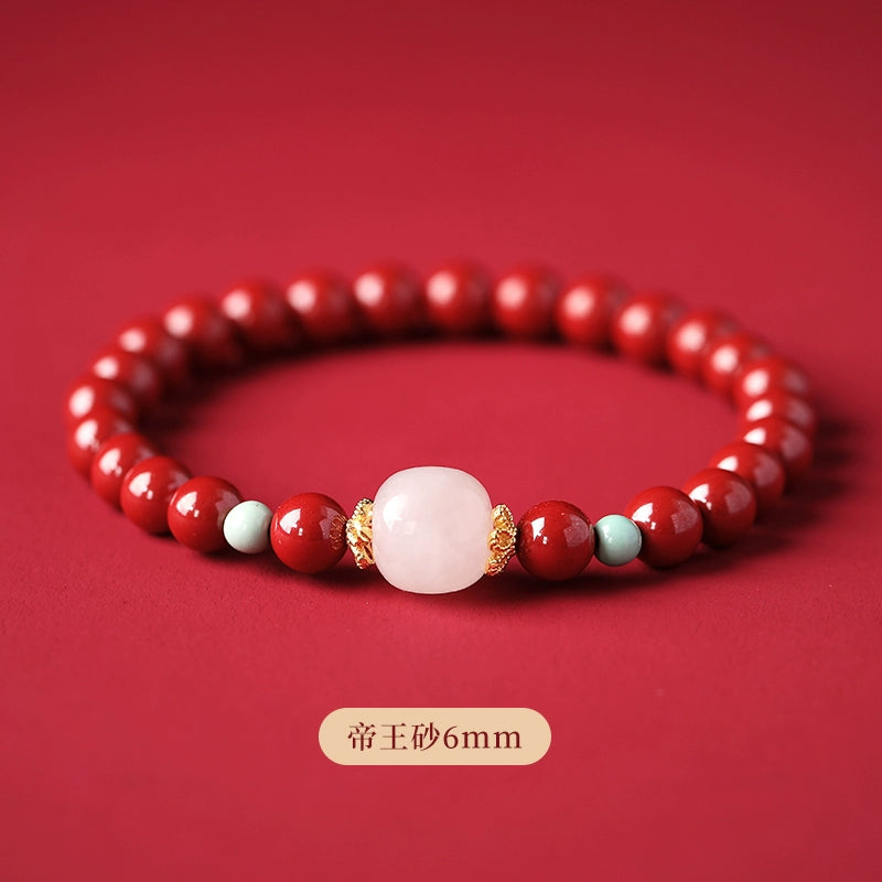 Cinnabar Banner Shop Birthday Year Year Cinnabar Bracelet Female Hand Hetian Jade Purple Gold Sand Beads