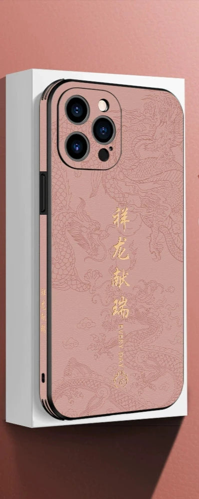 China Golden Dragon Leather Phone Case