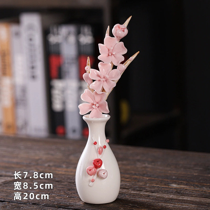 Hand-squeezed ceramic flower branch vase flower insert cover peony flower home furnishing room desktop flower utensils