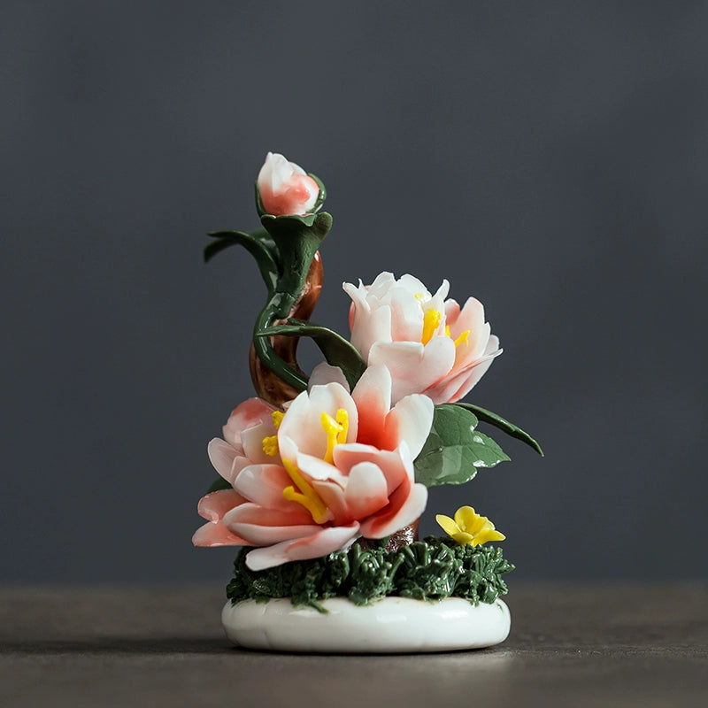 Italian Ceramic Handmade Plum Blossom Peony Chinese Home Furnishing Guest Room Mini Desktop Pieces