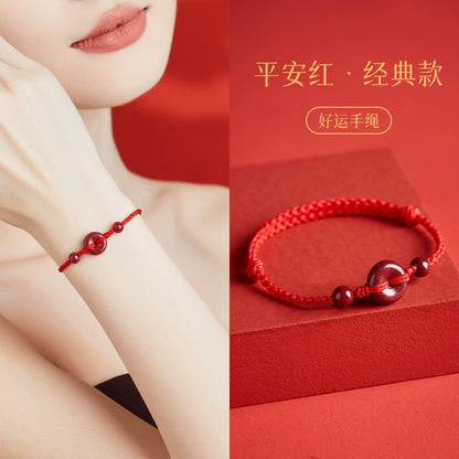 Cinnabar Ping An Clasp Hand Female Natal Year Hand Bracelet Love