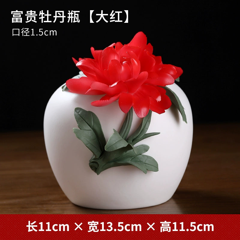 Ceramic Handmade Peony Vase Guest Arrangement Flower Dry Flower Generation Luxury High Sense Table Wine Product