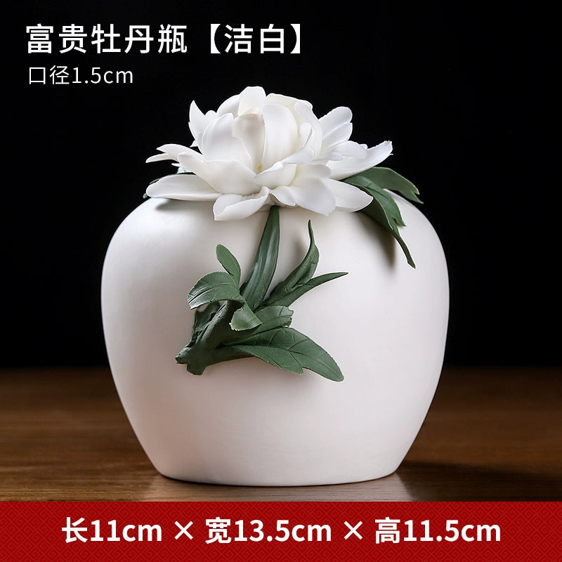 Ceramic Handmade Peony Vase Guest Arrangement Flower Dry Flower Generation Luxury High Sense Table Wine Product