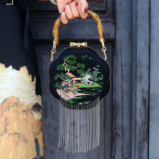 Chinese original design retro spring tassel gold bag shoulder crossbody bag 
