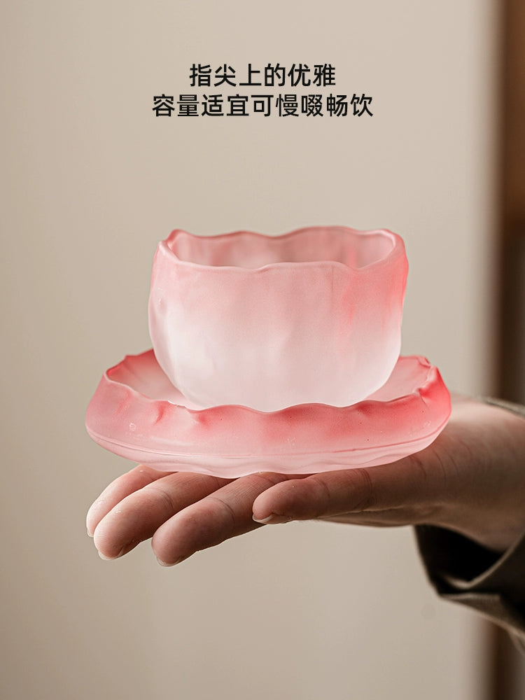 Crystal glazed glacier cup pink small teacup lady master cup + cup household kung fu tea set tea cup