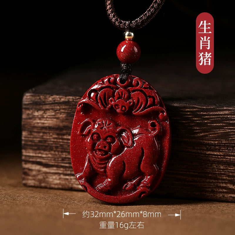 Genuine cinnabar natal year natural zodiac hanging female piece male piece safety buckle body symbol